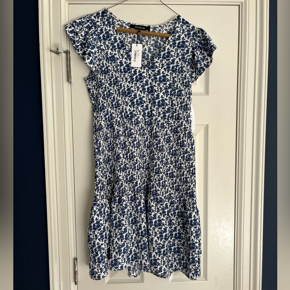 Sugarlips mini dress, blue and white floral, NWT, size M